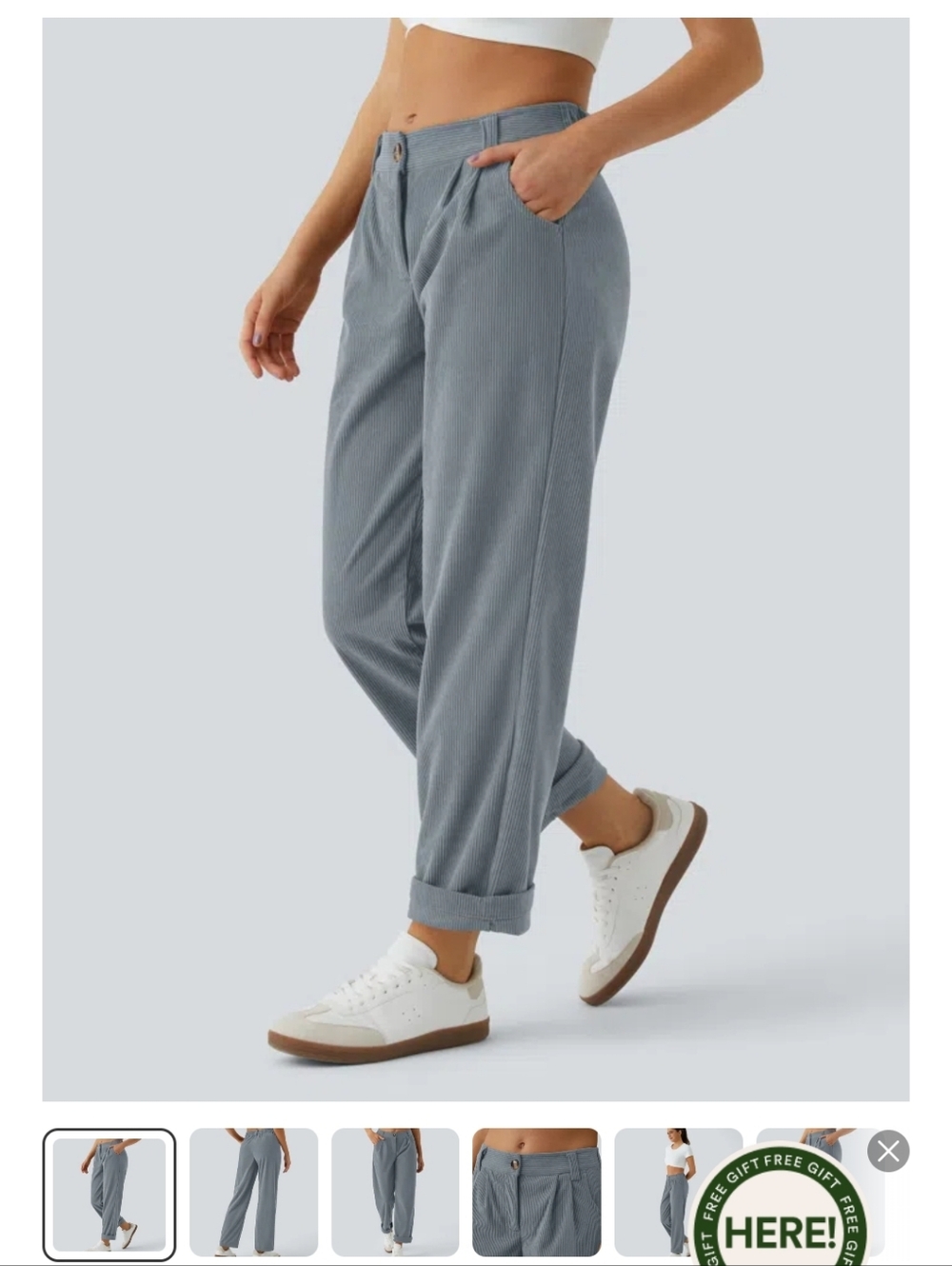 Mid-rise Corduroy Casual Pants In Clour Gray Blue
